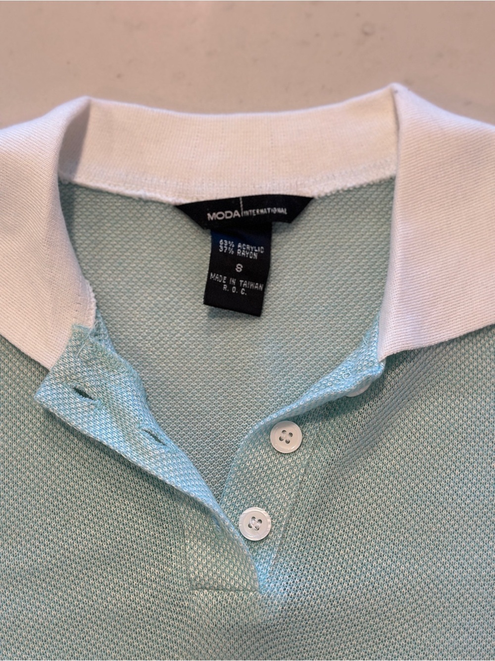 Moda International Blue White Polo Size Small Luxury Golf Tennis Preppy Vacation - Picture 2 of 7